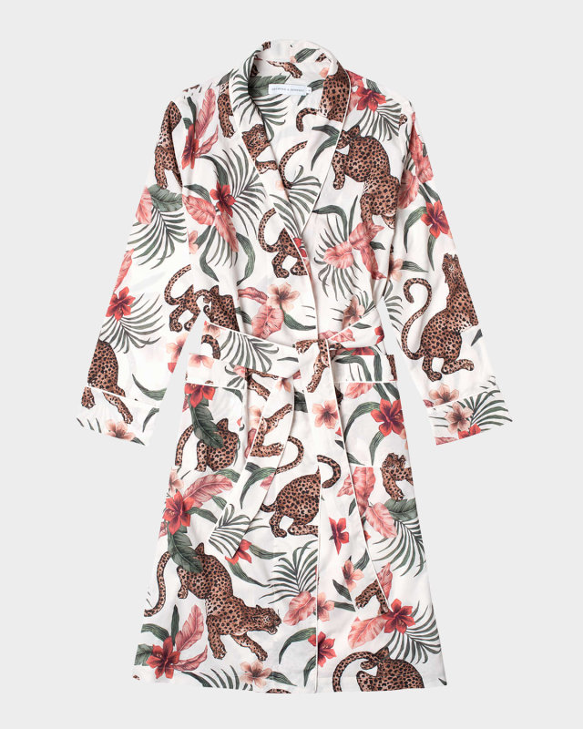 Animal-Print Piped Organic Cotton Robe